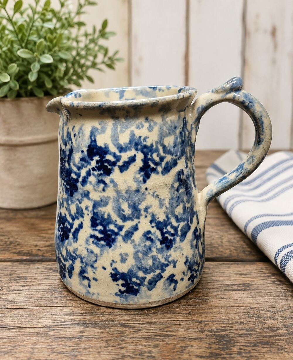 Vintage Carol Sue Studio Pottery Creamer Pitcher Barry Ill Signed Blue Stoneware